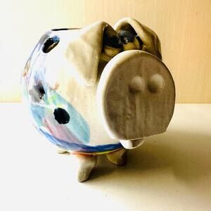 Vintage Art Studio Pottery Pig Swine Piggy Votive Candle Holder Planter